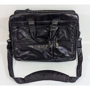 TUMI Alpha Expandable Large Leather Briefcase  Laptop Messenger Shoulder Bag